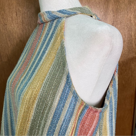 W5 Multicolor Striped Rainbow Halter Tank Button Back Textured (Size M) - Picture 5 of 12